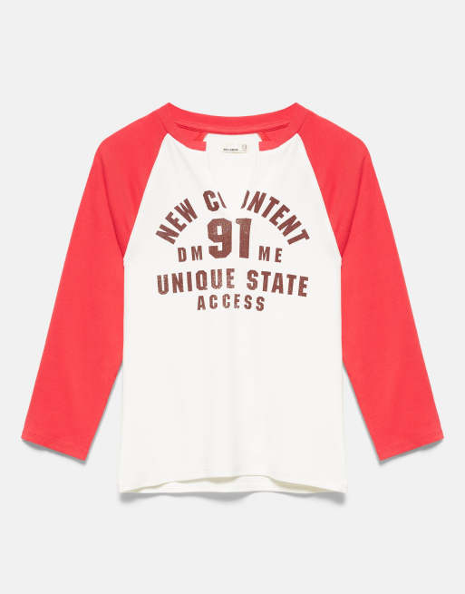 Pull&Bear Graphic raglan sleeve t-shirt in multi, 4 of 6