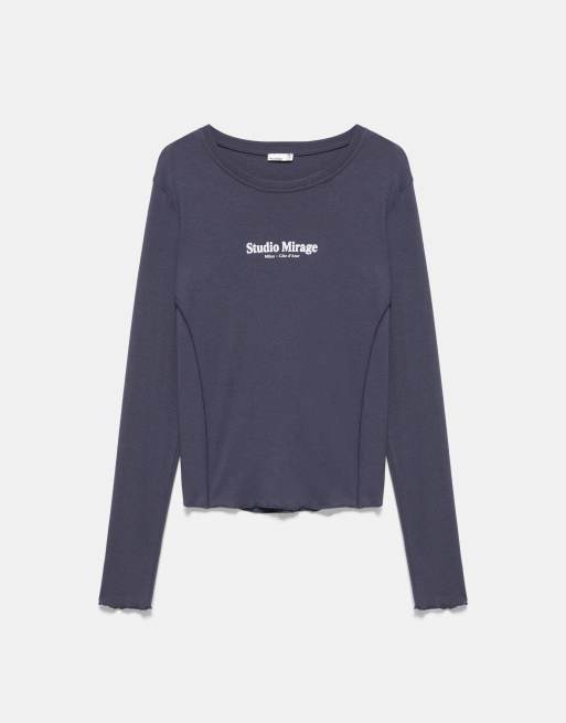 Pull&Bear Graphic seam t-shirt in grey blue, 5 of 7