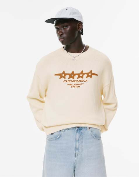 Pull&Bear Graphic slogan sweater in off white - view 1