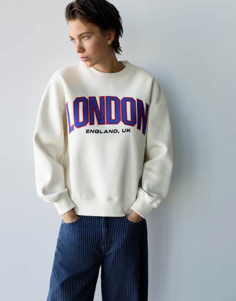 Pull&Bear graphic sweatshirt met ronde hals in ijsblauw - view 1