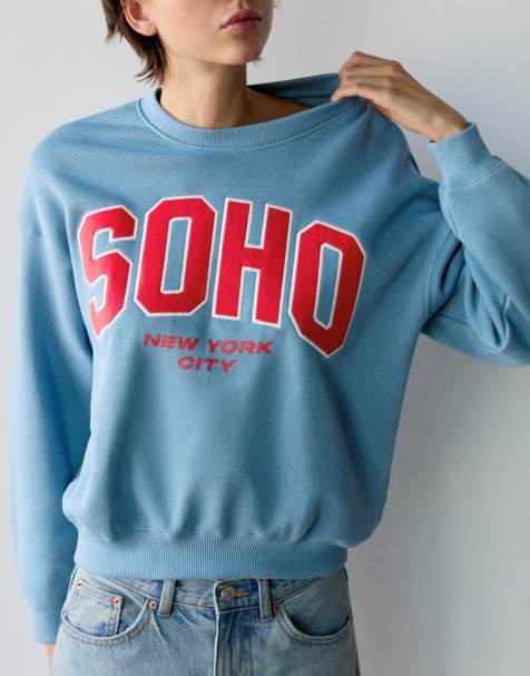 Pull&Bear graphic sweatshirt met ronde hals in middenblauw - view 1