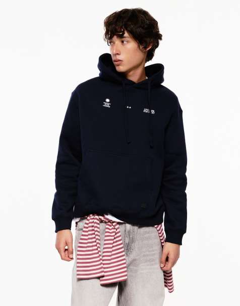 Pull&Bear Graphic sweatshirt with a hood in navy - view 1