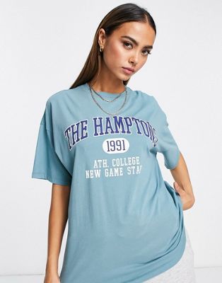 Pull&Bear graphic tee in teal blue  - ASOS Price Checker