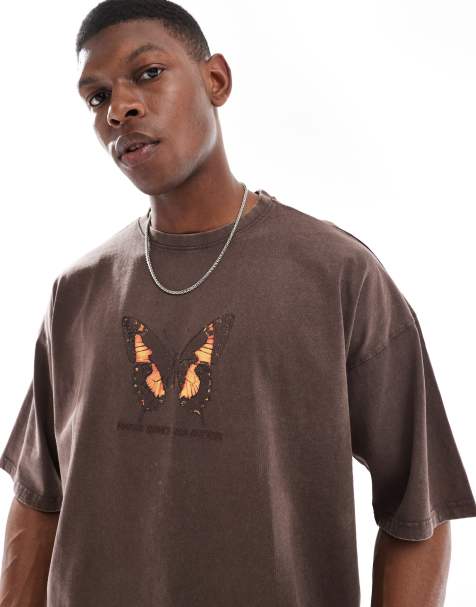 Pull&Bear graphic washed t-shirt in charcoal  - view 1