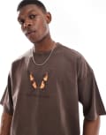 [Pull & Bear] Pull & Bear graphic washed t-shirt in charcoal-Grey L GREY