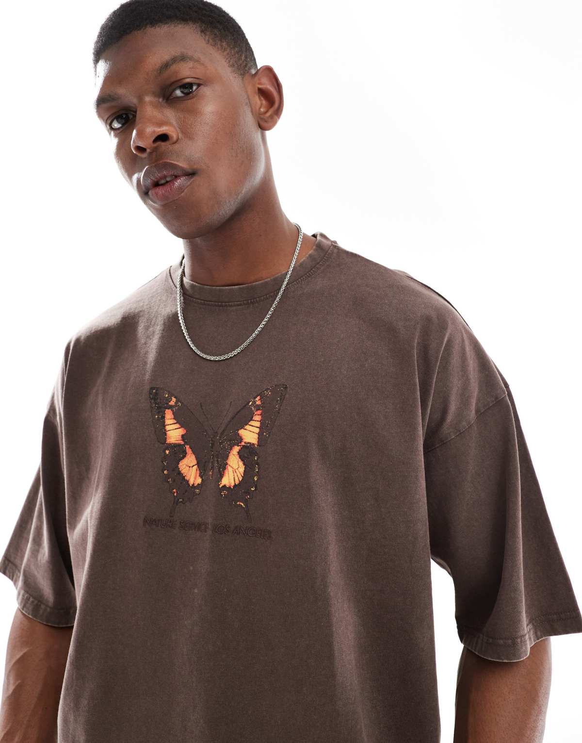 Pull&Bear graphic washed t-shirt in charcoal