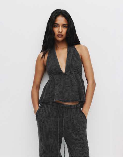 Pull&Bear – Grått, virkat linne med brottarringning - view 1