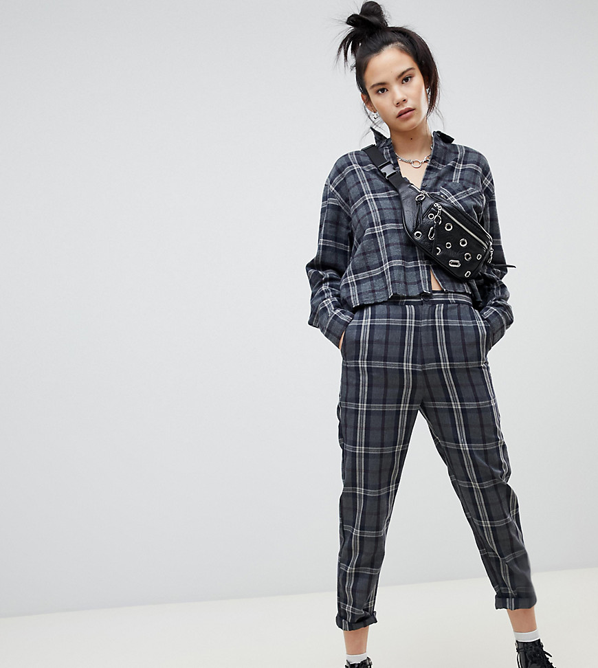 Pull & bear gray check pants two-piece in gray-Grey