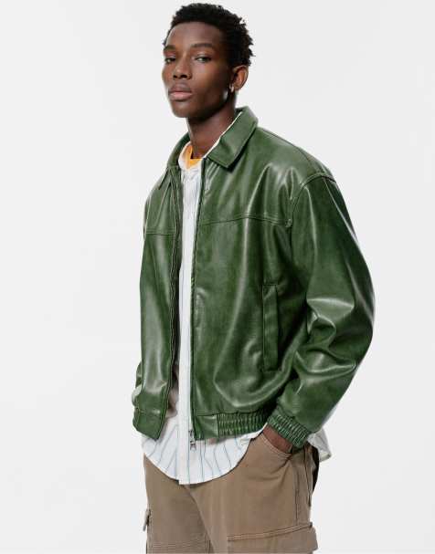 Pull&Bear Green leather effect jacket in green - view 1