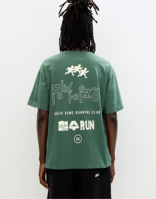Pull&Bear Green squid game t-shirt in green