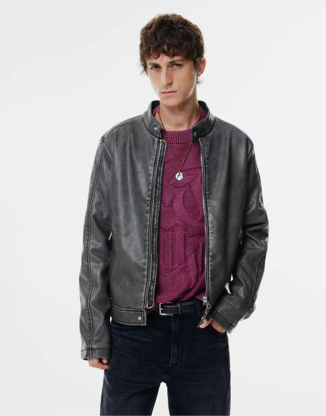 Pull&Bear Grey leather effect jacket in grey - view 1