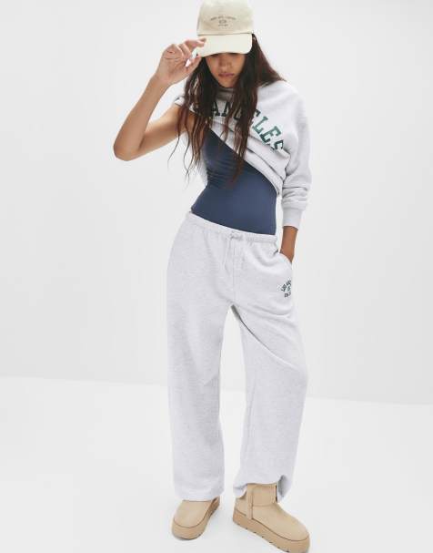 Pull&Bear Grey varsity tracksuit bottoms in grey marl - view 1