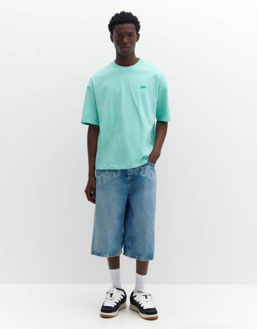 Pull&Bear - Grøn oversized T-shirt med STWD-logo i firkantet pasform, 4 af 7