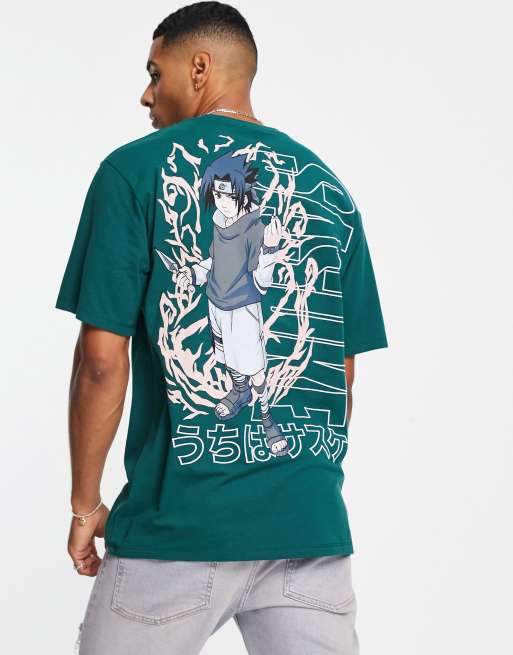Pull&Bear - Grøn T-shirt med 'Naruto Sasuke'-print