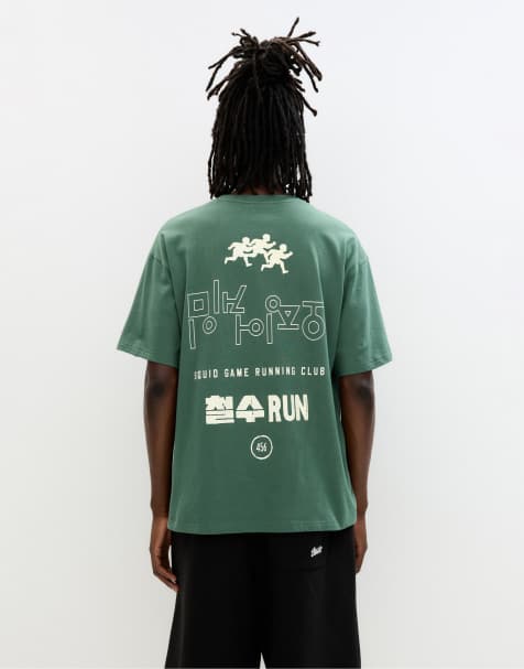 Pull&Bear - Grøn T-shirt med 'Squid Game'-print - view 1