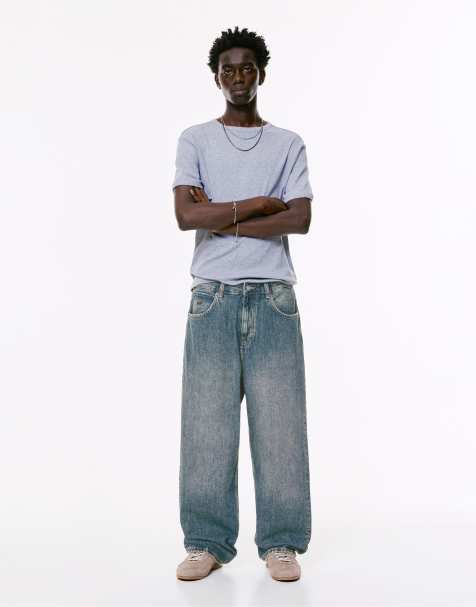 Pull&Bear - Grønblå afslappede posede jeans - view 1