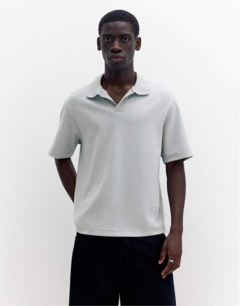 Pull&Bear - Grønblå poloskjorte med korte ærmer og interlock-syninger - view 1