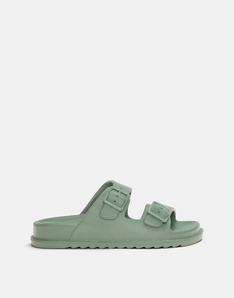Pull&Bear - Grønne gummierede sandaler med spænder - view 1
