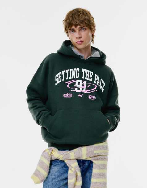 Pull&Bear – Grön huvtröja med "91"-tryck - view 1