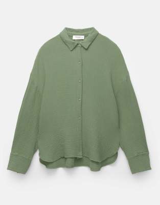 Pull&Bear – Grön skjorta i chiffong med långa ärmar - view 1