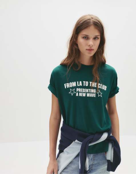 Pull&Bear – Grön t-shirt med Club-tryck - view 1