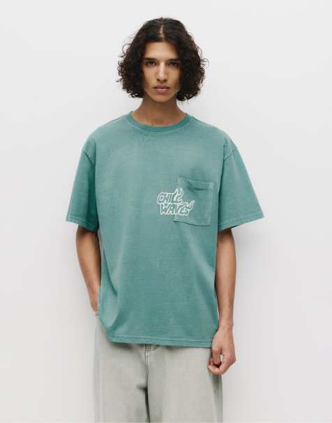 Pull&Bear – Grön t-shirt med ficka - view 1