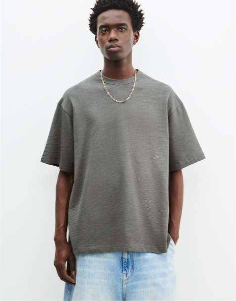 Pull&Bear – Grön t-shirt med korta ärmar och textur - view 1
