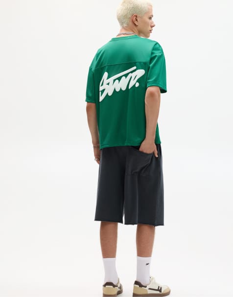 Pull&Bear – Grön t-shirt med STWD-logga i mesh - view 1