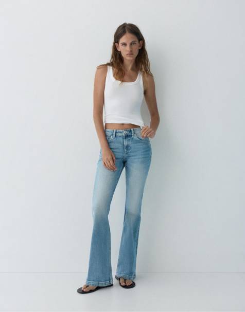 Pull&Bear – Grönblå bootcut-jeans med låg midja - view 1