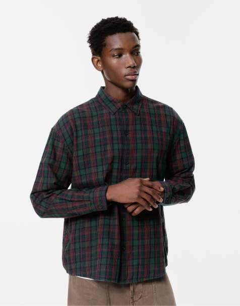 Pull&Bear – Grönrutig skjorta med långa ärmar - view 1