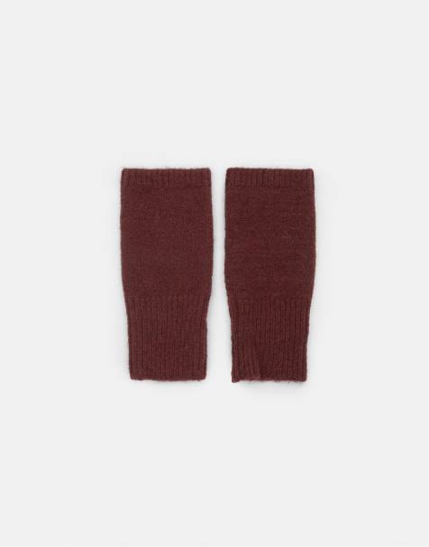 Pull&Bear - Guanti senza dita in maglia bordeaux - view 1