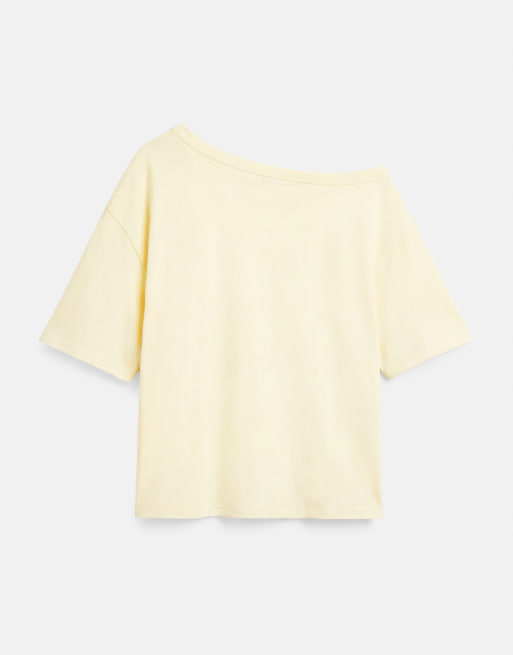 Pull&Bear - Gul kortærmet striktrøje med asymmetrisk snit, 5 af 7