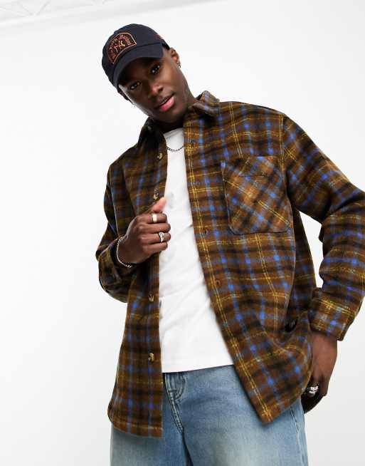 Pull&Bear – Gul och brun, rutig overshirt