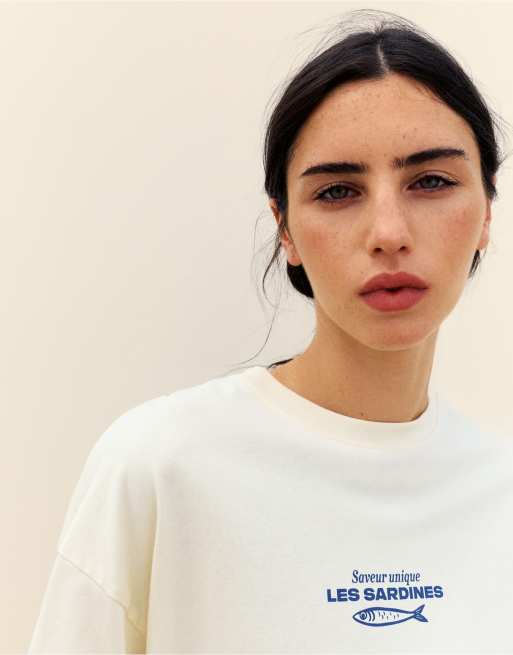 Pull&Bear - Gul oversized T-shirt med sardingrafik, 4 af 7