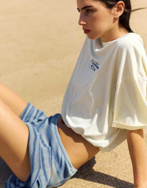 Pull&Bear - Gul oversized T-shirt med sardingrafik, 5 af 7