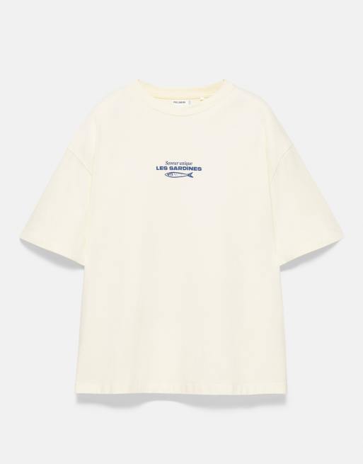Pull&Bear - Gul oversized T-shirt med sardingrafik, 6 af 7
