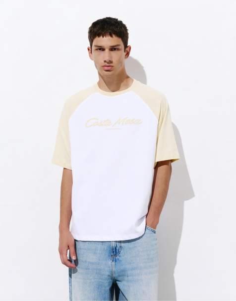 Pull&Bear - Gul T-shirt med "Costa Mesa"-print - view 1