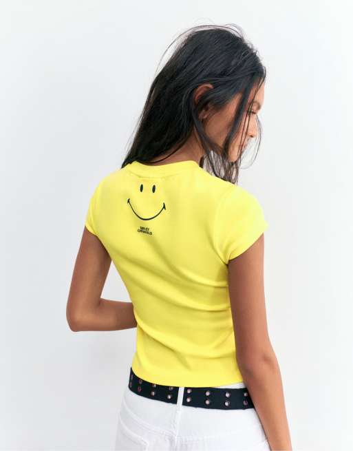 Pull&Bear – Gul t-shirt med texttryck, 3 av 4