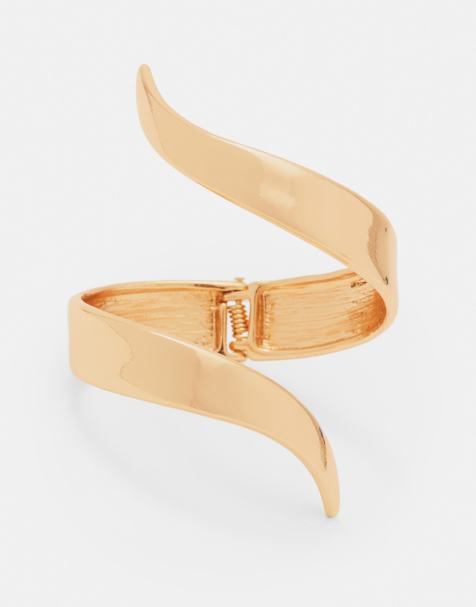 Pull&Bear – Guldfärgad, styv armring med vågmönster - view 1