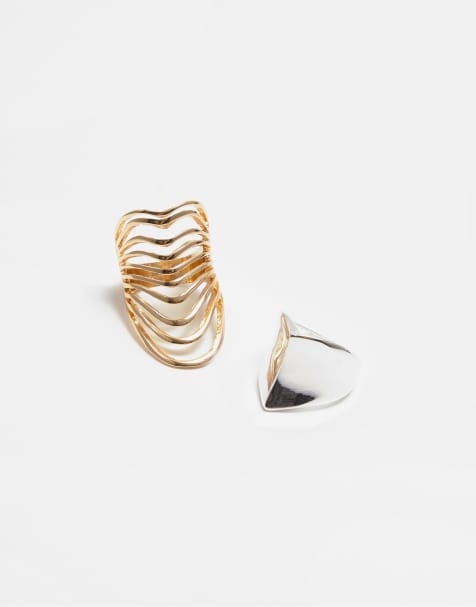 Pull&Bear - Guldfarvede ringe i metal i pakke med 2 stk - view 1