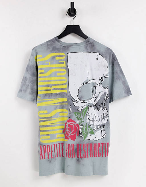 Pull&Bear Guns and Roses printed t-shirt in grey