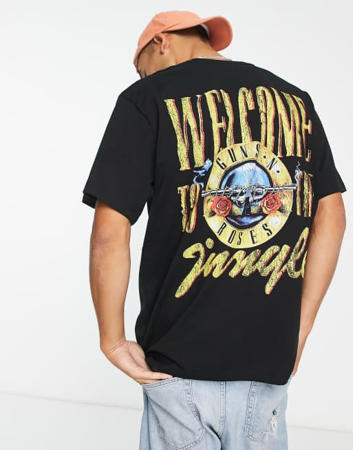 Pull&Bear – Guns N' Roses – Czarny T-shirt z motywem szkieletu
