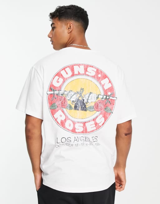Pull&Bear – Guns N' Roses LA – T-Shirt in Weiß