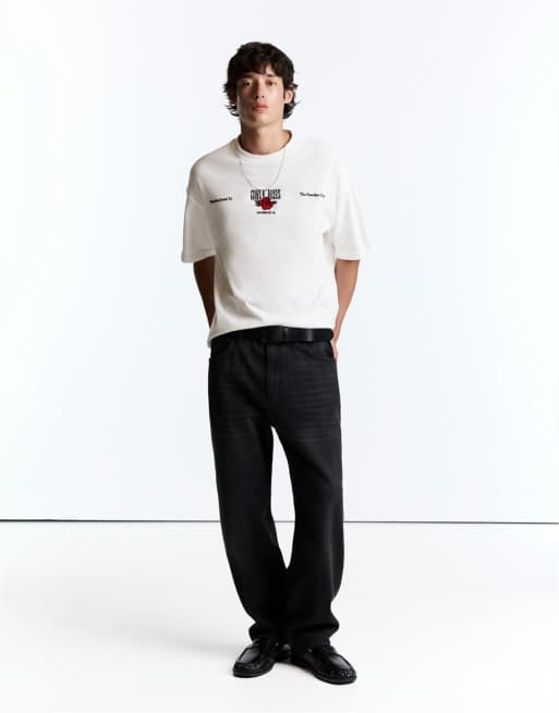 Pull&Bear Guns n' roses t-shirt in off white, 4 of 4