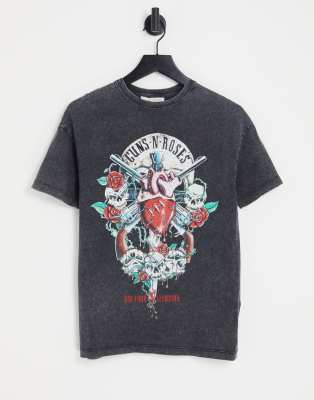 Pull & Bear Guns N' Roses Oversized Band T-shirt In Black In Black
