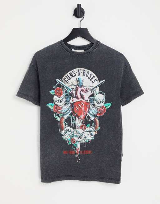 Pull Bear Guns Roses band t shirt in black