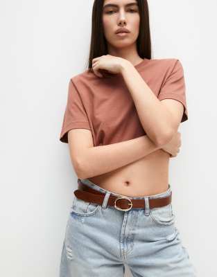 Pull & Bear - Gürtel in Braun mit ovaler Schnalle