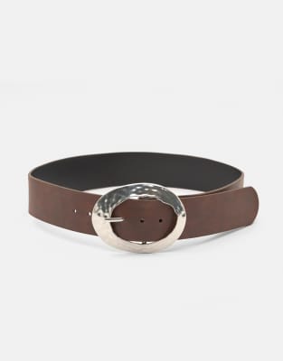 Pull & Bear - Gürtel in Braun mit runder Schnalle-Brown