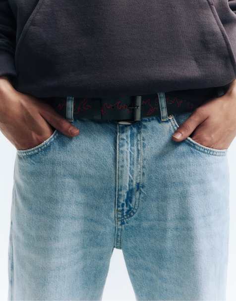 Pull&Bear – Gürtel in Schwarz mit Flammen-Stickerei - view 1