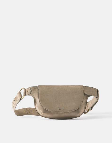Pull&Bear – Gürteltasche in Taupe mit Nieten - view 1